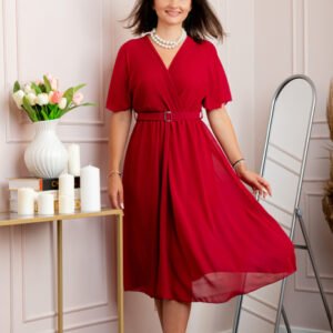 Rochie eleganta din voal Desiree cu decolteu in V si curea - Grena