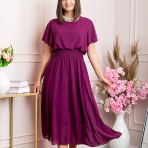Rochie eleganta magenta Francesca cu talie incretita