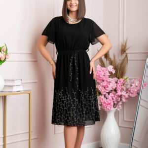 Rochie eleganta neagra Seraphine cu strasuri argintii