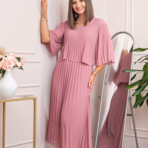 Rochie eleganta plisata Arielle - Roz pudrat