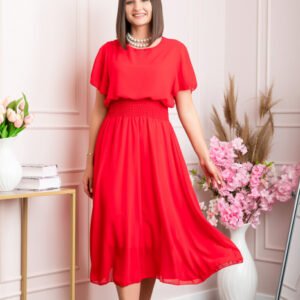 Rochie eleganta rosie Francesca cu talie incretita