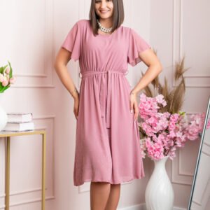 Rochie eleganta roz pudrat Seraphine cu strasuri argintii